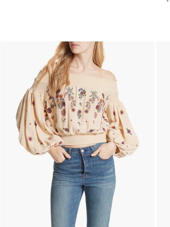 Free People Tops - Free People Saachi Smocked Off-Shoulder Embroidered Peasant Top Size Large